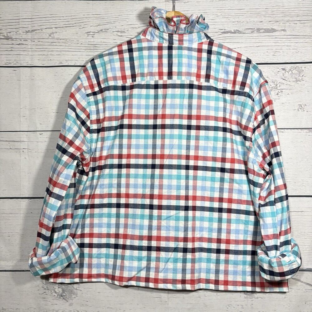Upcycled Red White Blue Ruffle Collar XL Button Down Top Viral Patriotic Preppy - Picture 6 of 6
